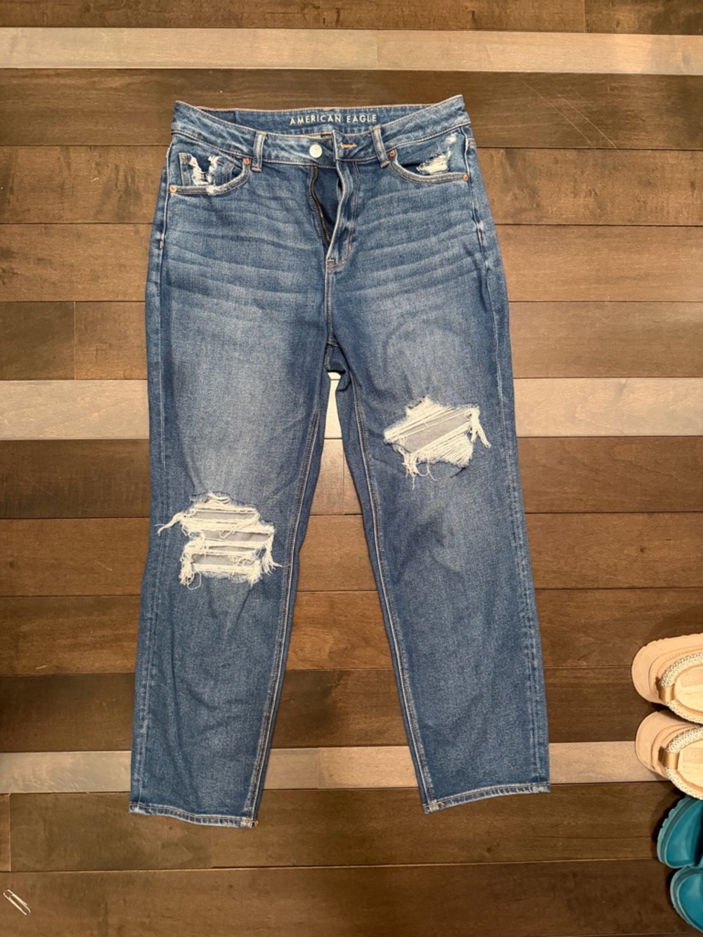 American Eagle Outfitters Boyfriend Distressed Jeans in Blue